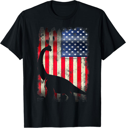 Brachiosaurus USA American Flag 4th of July Dinosaur Gift T-Shirt for Women Kids Men