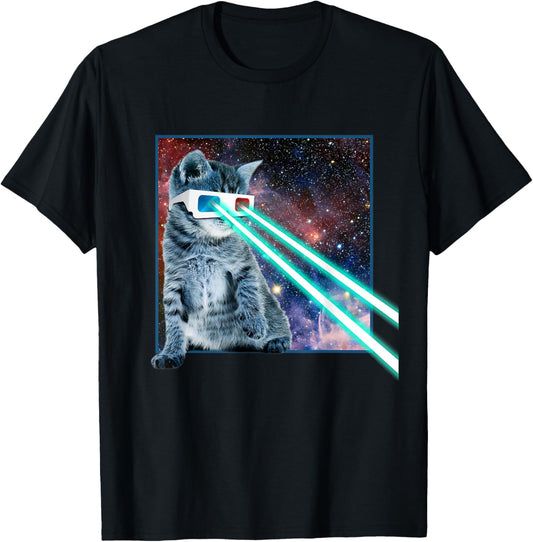 Laser Eyes Space Cat | Funny Kitty 3D glasses T-Shirt Gift T-Shirt