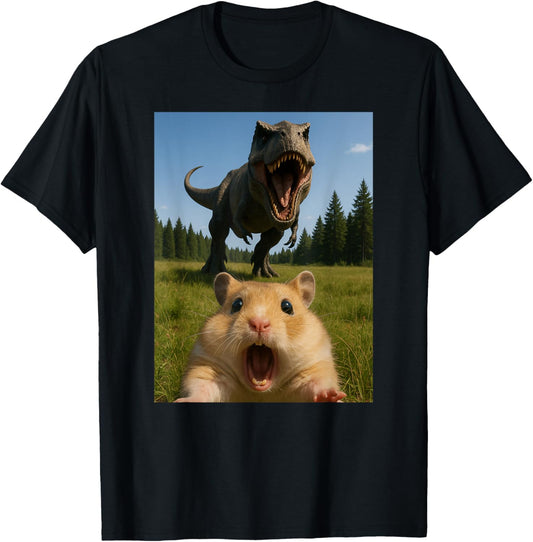 Funny Hamster Animal Lover Dinosaur Trex Selfie Boys Girls T-Shirt