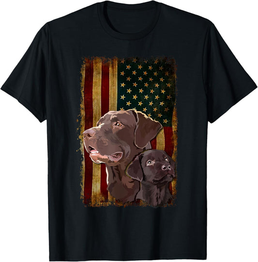 Retro Chocolate Lab With USA Flag Gift Chocolate Lab Dad Mom T-Shirt