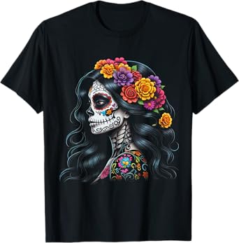 De Los Muertos La Catrina Day of the Dead Sugar Skull Women T-Shirt