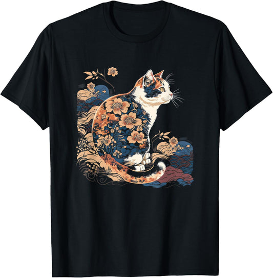 Surrealism Japanese Painting Calico Cat T-Shirt