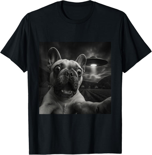 French Bulldog UFO Encounters Selfie T-Shirt