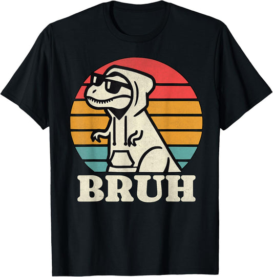 Retro Bruh T Rex Dinosaur Teen Sayings Teenage Boys Funny T-Shirt