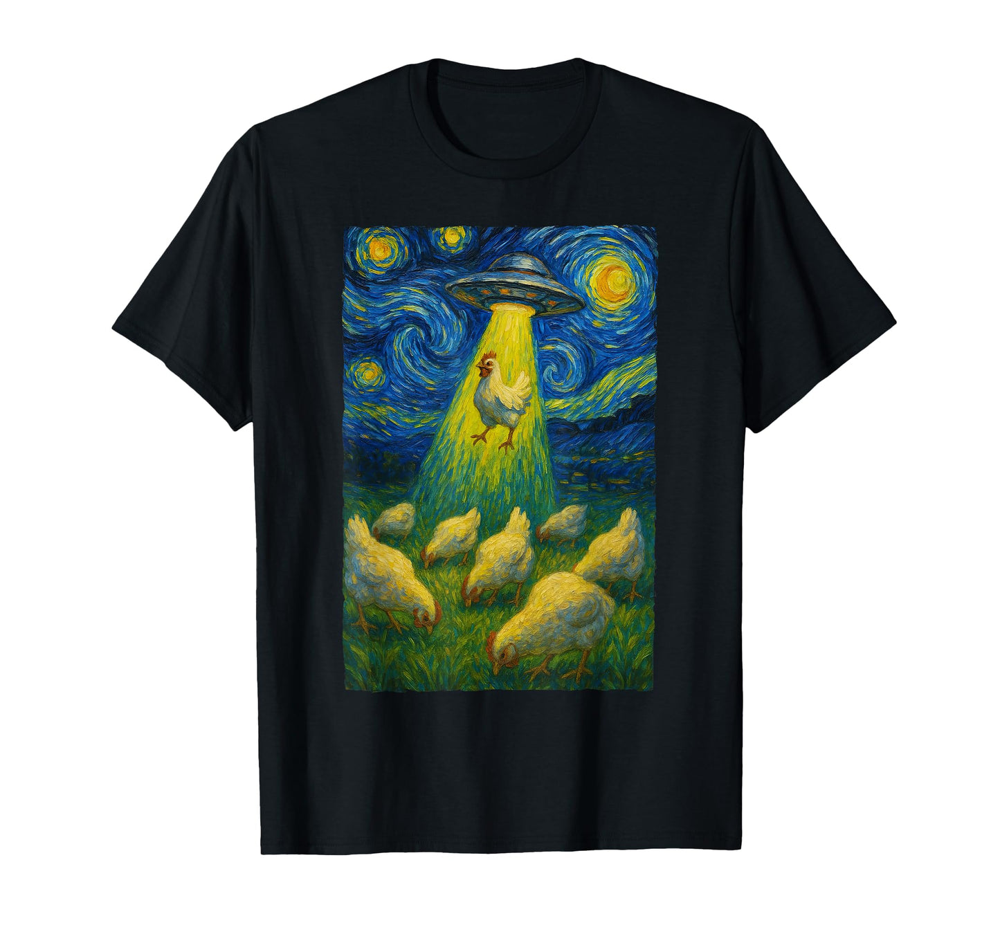 Chicken Alien Abduction Starry Night Poultry Farmer T-Shirt