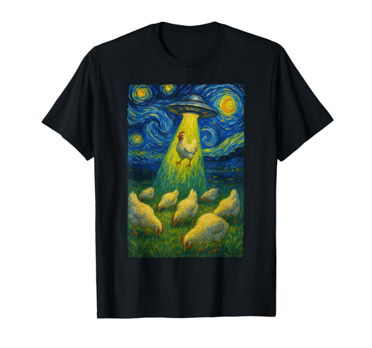 Chicken Alien Abduction Starry Night Poultry Farmer T-Shirt