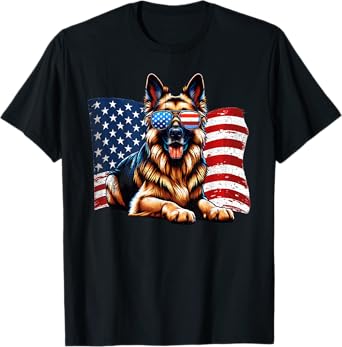 Vintage German Shepherd Dogs Lovers American Flag Pets Lover T-Shirt