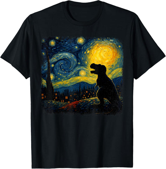 T-Rex Dinosaur in Starry Night Funny Art Gift For Men Women T-Shirt