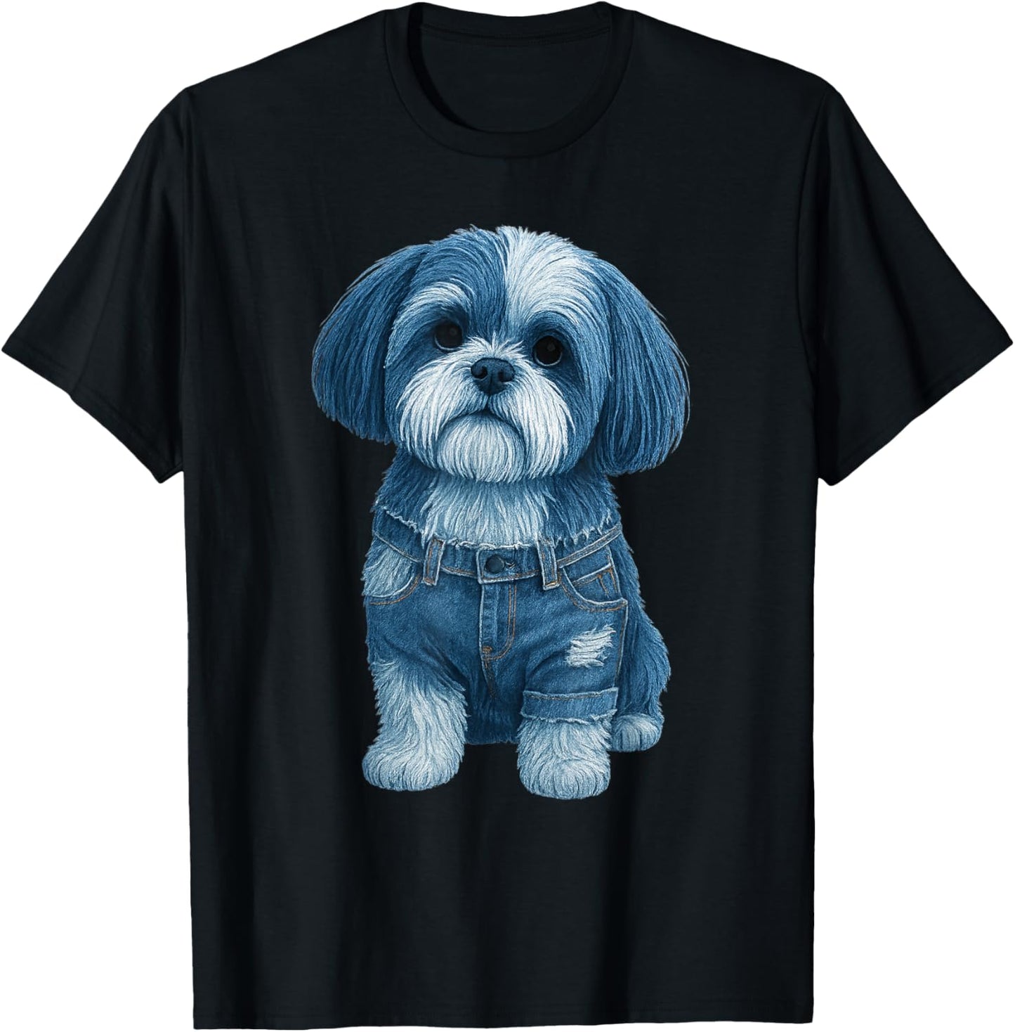 retro funny denim patch animal dog print For Men Women Kids T-Shirt