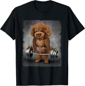 Poodle Dog Muscle Training with Barbell Shrug Bar Fitness Men Women Kids T-Shirt