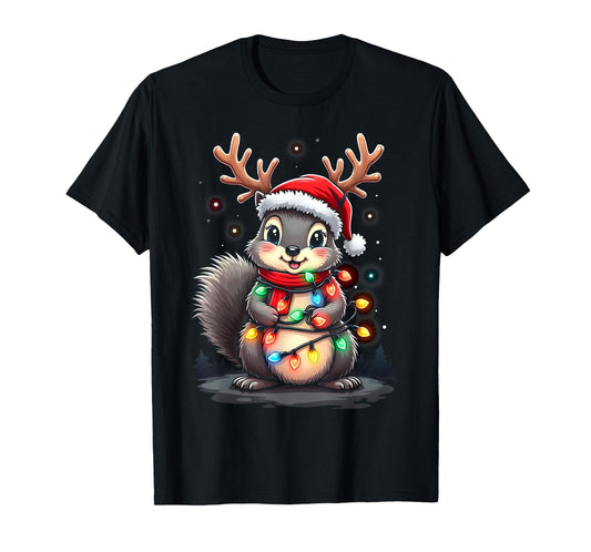 Squirrel Christmas 2024 With Lights & Holiday Xmas Men Women T-Shirt