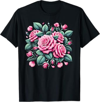 Beautiful Pink Roses Bouquet Graphic and Cool Designs Tees T-Shirt