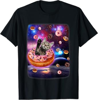 Cute Cat Inside Donut In Space Boy Girl Donut Kitty Galaxy T-Shirt