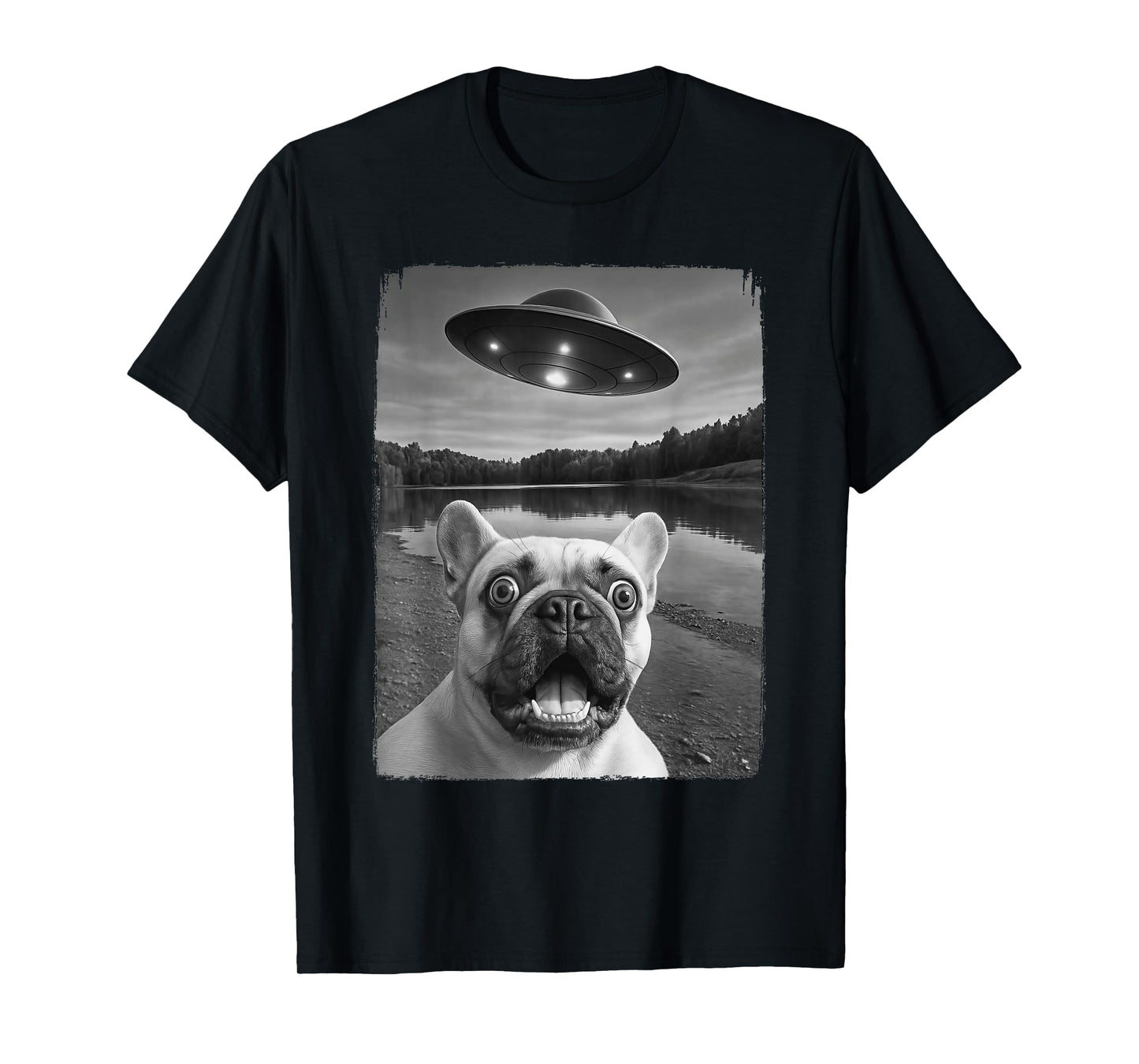 French Dog UFO Selfie Funny Frenchie T-Shirt