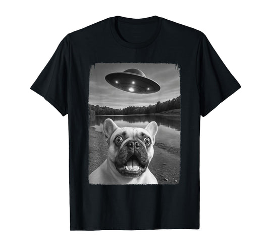 French Dog UFO Selfie Funny Frenchie T-Shirt