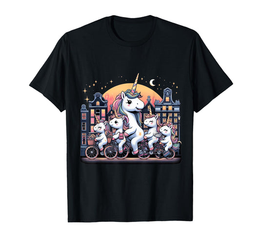 Unicorn Bicycle Amsterdam Netherlands Boys Girls Women Kids T-Shirt