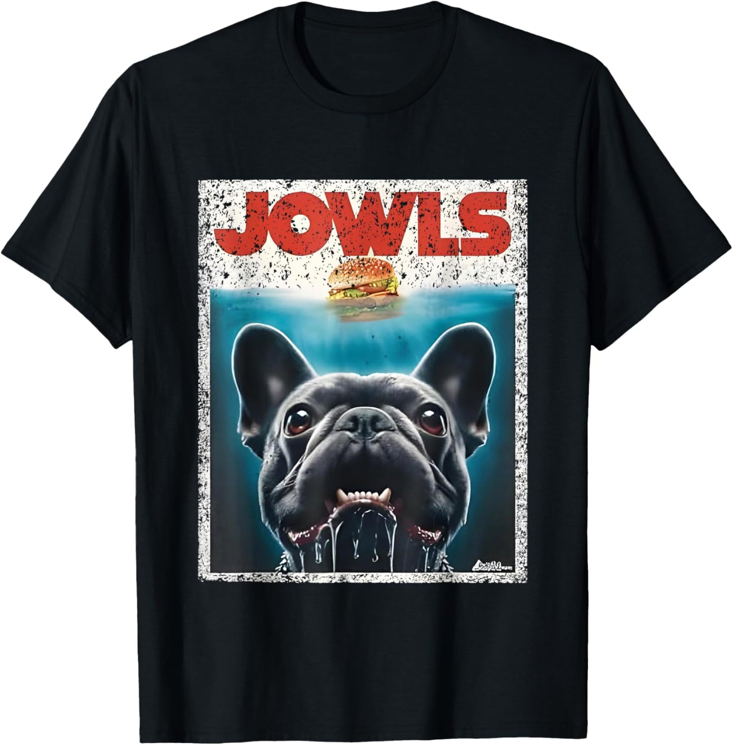 Funny Black French Bulldog Jowls Hungry Burger Lovers T-Shirt