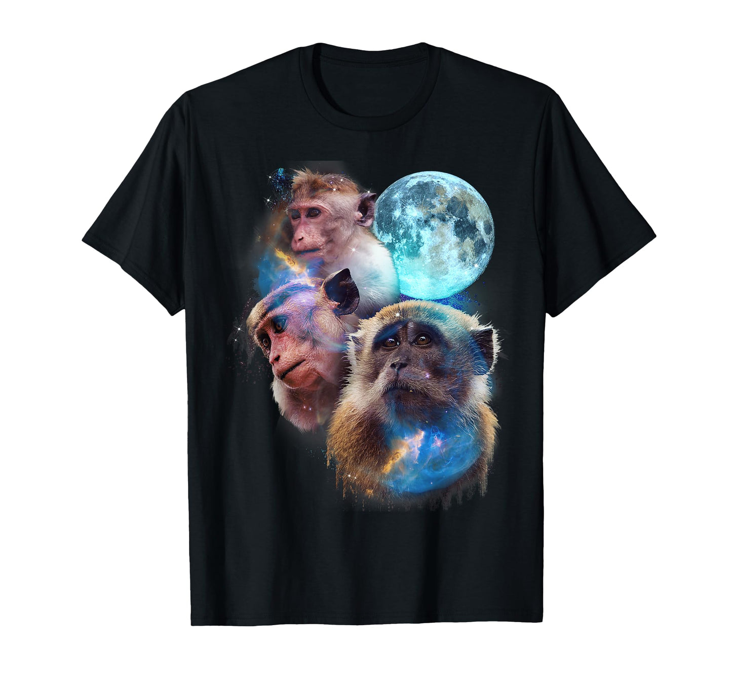 3 Moon Monkey Art Funny Ape Primate Animal Lovers Graphic T-Shirt