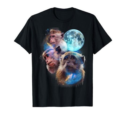 3 Moon Monkey Art Funny Ape Primate Animal Lovers Graphic T-Shirt