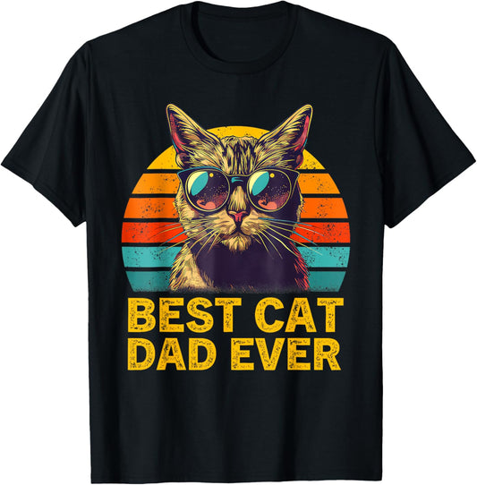 Retro Best Cat Dad Ever Shirt Funny Cat Dad Men Father's Day T-Shirt