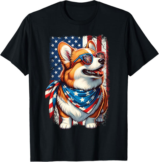 Funny Vintage Patriotic Corgi Dog Retro 4th Of July USA T-Shirt