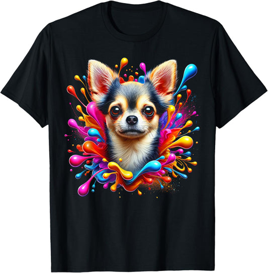 Cute Chihuahua Head in Colourful Splashes T-shirt