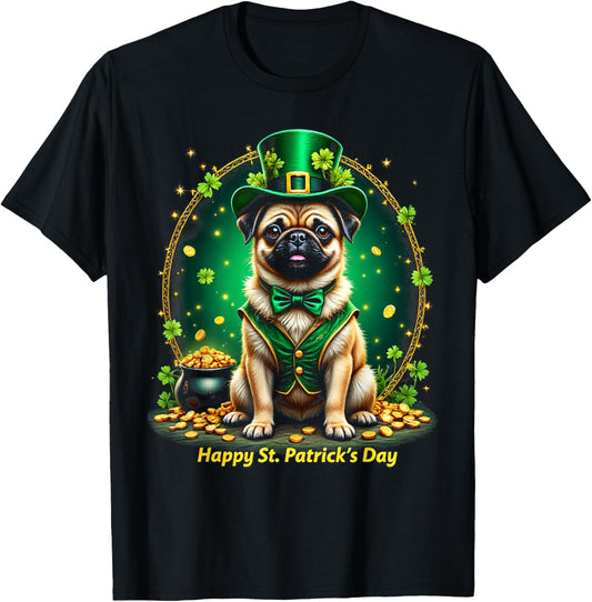 Pug St Patricks Day Irish Pug Dog Leprechaun Hat Shamrock T-Shirt