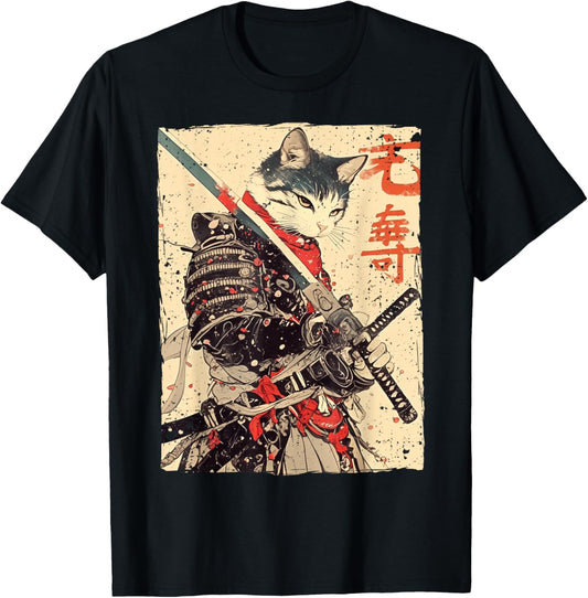 Samurai Cat Warrior Ukiyo Ink Artwork Cat Samurai T-Shirt