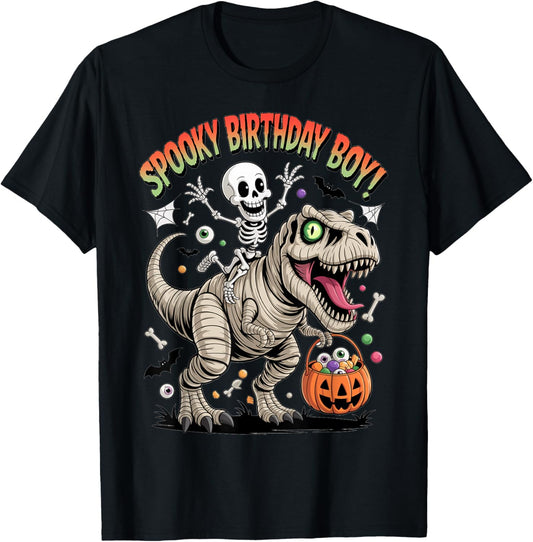 Halloween Birthday Boy Dinosaur Party Mummy Skeleton Spooky T-Shirt