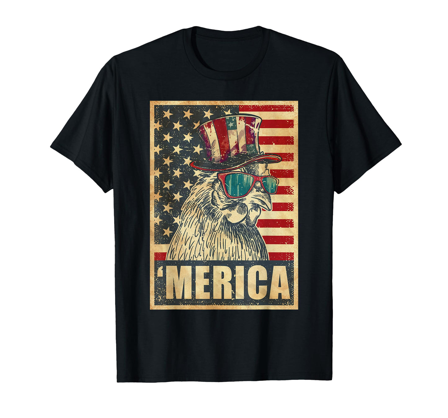 Chicken Merica Vintage American Flag 4th Of July T-Shirt