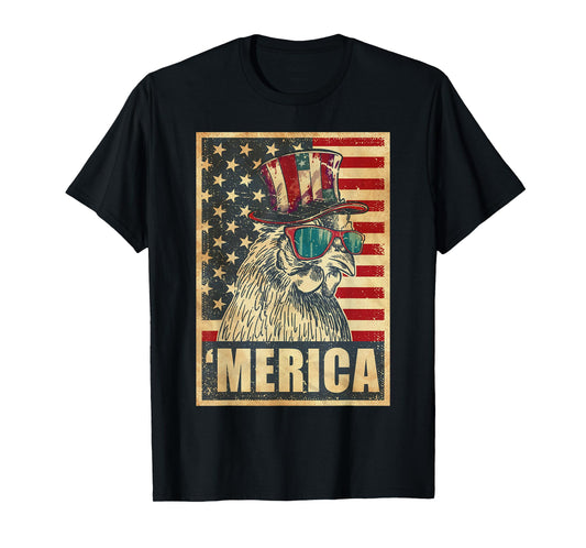 Chicken Merica Vintage American Flag 4th Of July T-Shirt