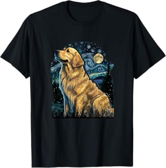 Golden Retriever Van Goh Dog Starry Night Puppy T-Shirt