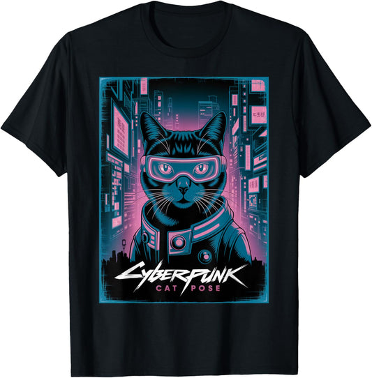 Cyberpunk Cat Pose Japan Poster T-Shirt