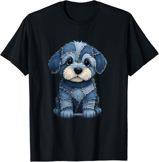 retro funny denim patch animal dog print Funny Men Women tee T-Shirt