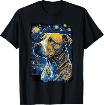 Pitbull Dog Starry Night Men Women Girls Kids T-Shirt