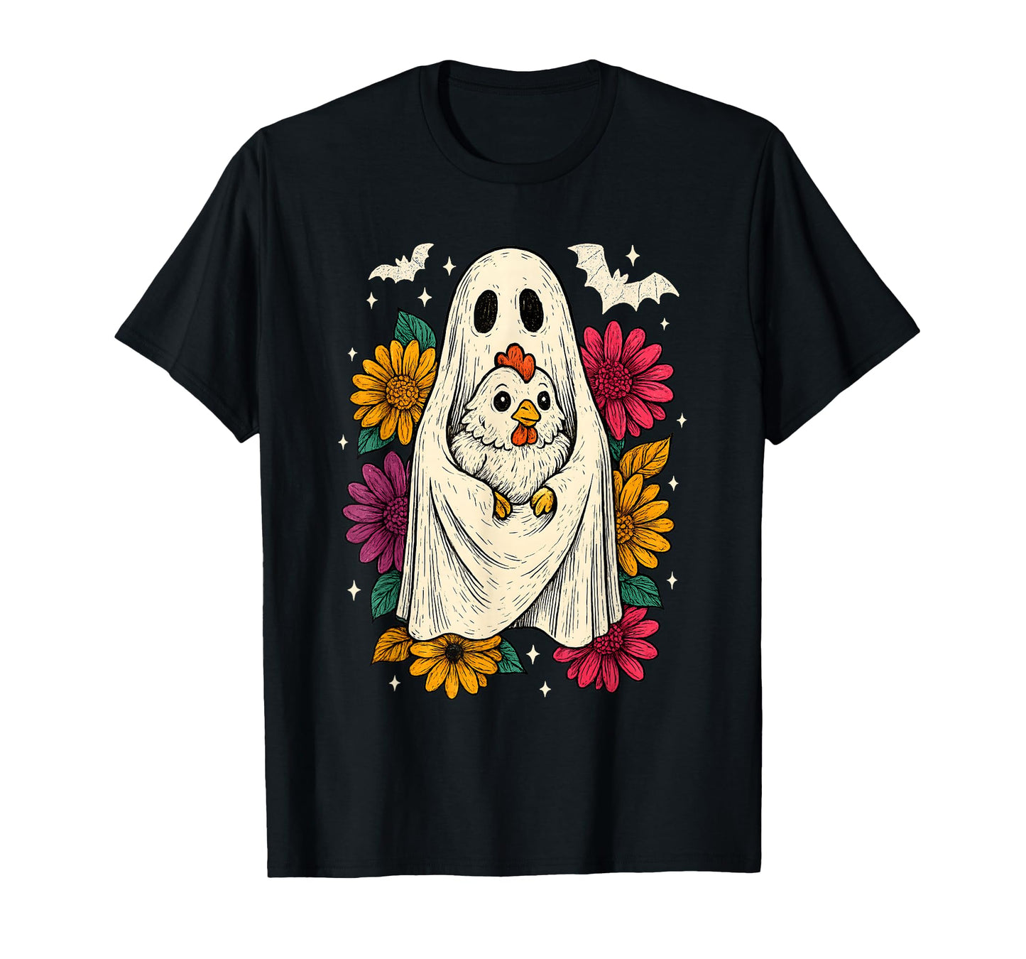 Retro Chicken Ghost Halloween Floral Cute Animal Lover T-Shirt