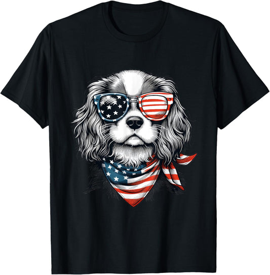 Kids 4th of July With Cavalier King Charles Spaniel Dog T-Shirt