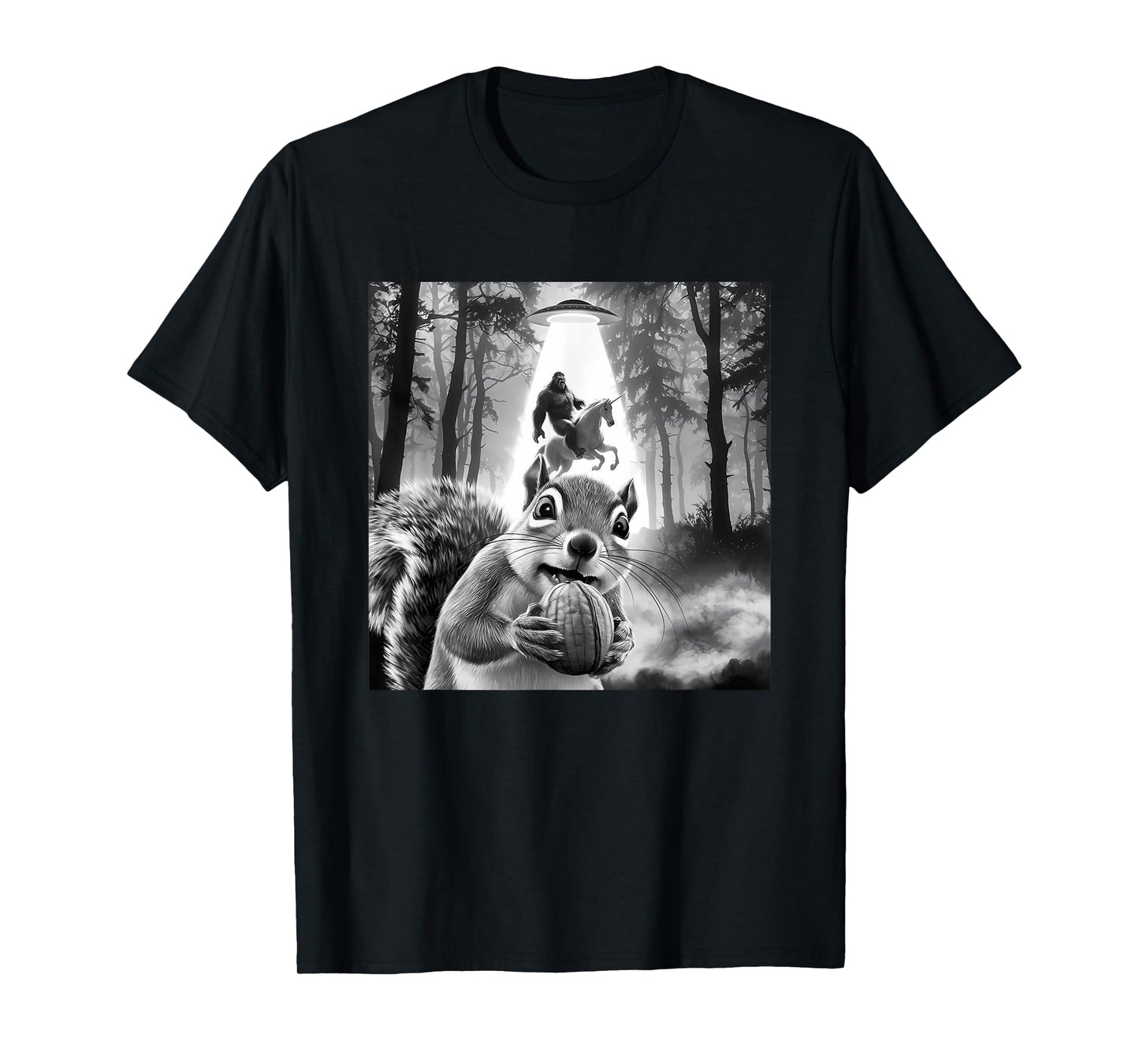 Funny UFO Squirrel Selfie with Bigfoot Unicorn Sasquatch T-Shirt