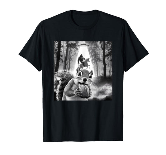 Funny UFO Squirrel Selfie with Bigfoot Unicorn Sasquatch T-Shirt