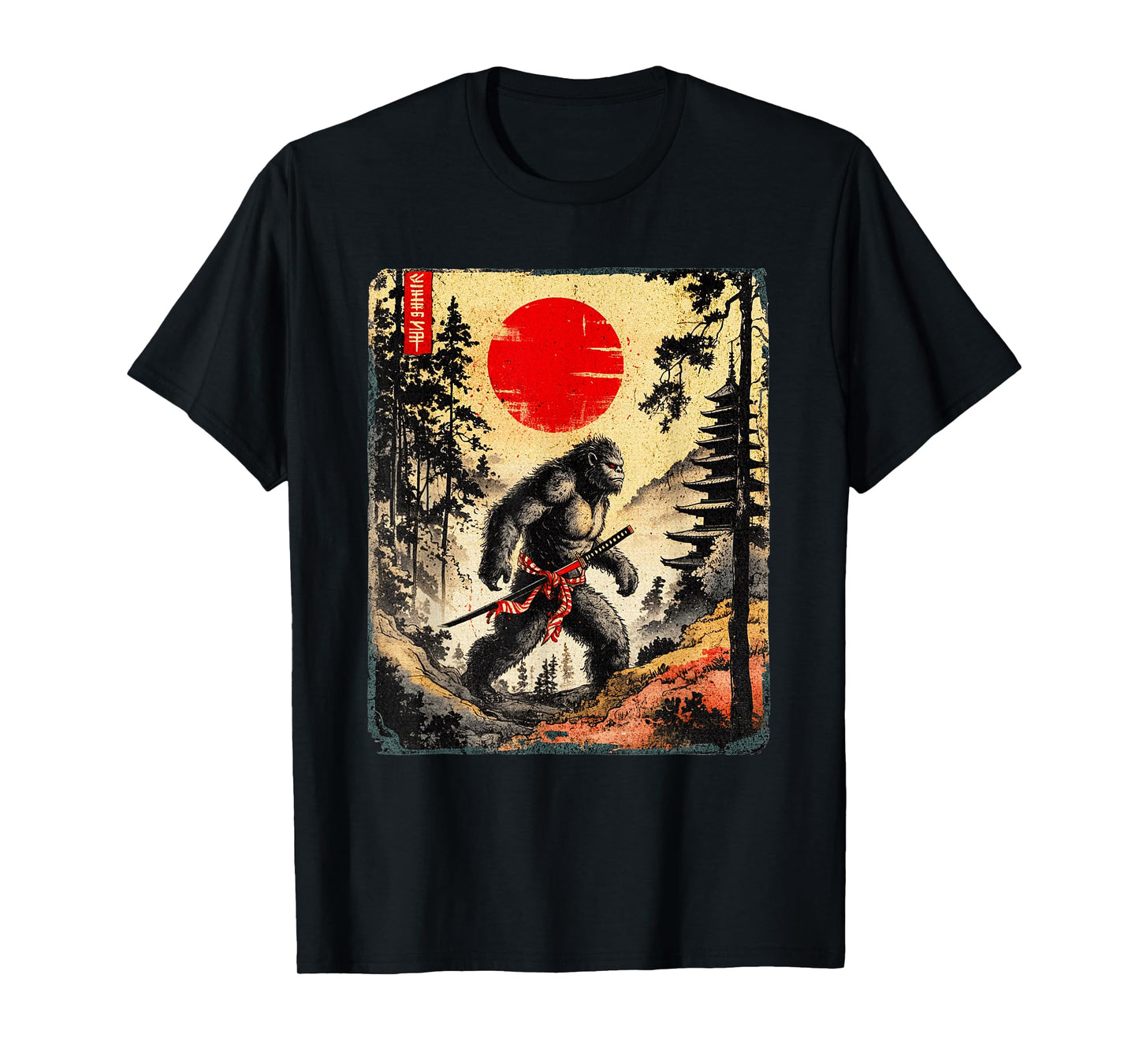Samurai Bigfoot Japanese Vintage Graphic Ukiyo-e Art Funny T-Shirt