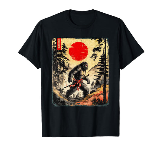 Samurai Bigfoot Japanese Vintage Graphic Ukiyo-e Art Funny T-Shirt