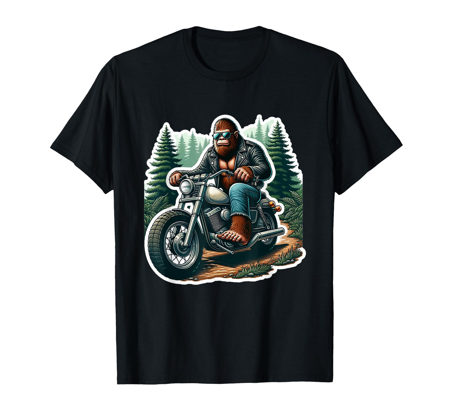 Funny Bigfoot Sasquatch Riding Motorcycle Bike Biker T-Shirt