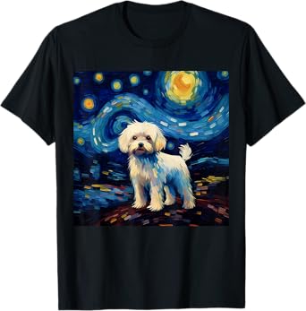 Surreal Starry Night Maltese Dog T-Shirt for Men Women Girls Kids