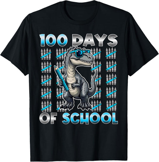 Dinosaur T Rex 100 Days of School Apparel 100 Days Smarter Kids Unisex-Kids Black Small Modern Straight Fit Cotton T-Shirt with Cartoon Dinosaur Pattern Crew Neck Short Sleeve T-Shirt