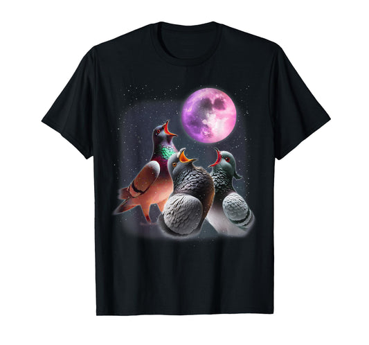 3 Pigeons Howling At The Moon Funny Pigeon Bird Lover Birder T-Shirt