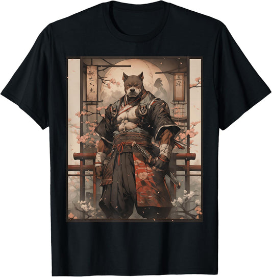 Pitbull Dog Samurai Full Gear Warriors Japanese Gothic Style T-Shirt