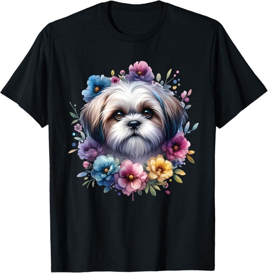 Watercolor Floral Shih Tzu Mama Dog Lovers Mother's Day T-Shirt