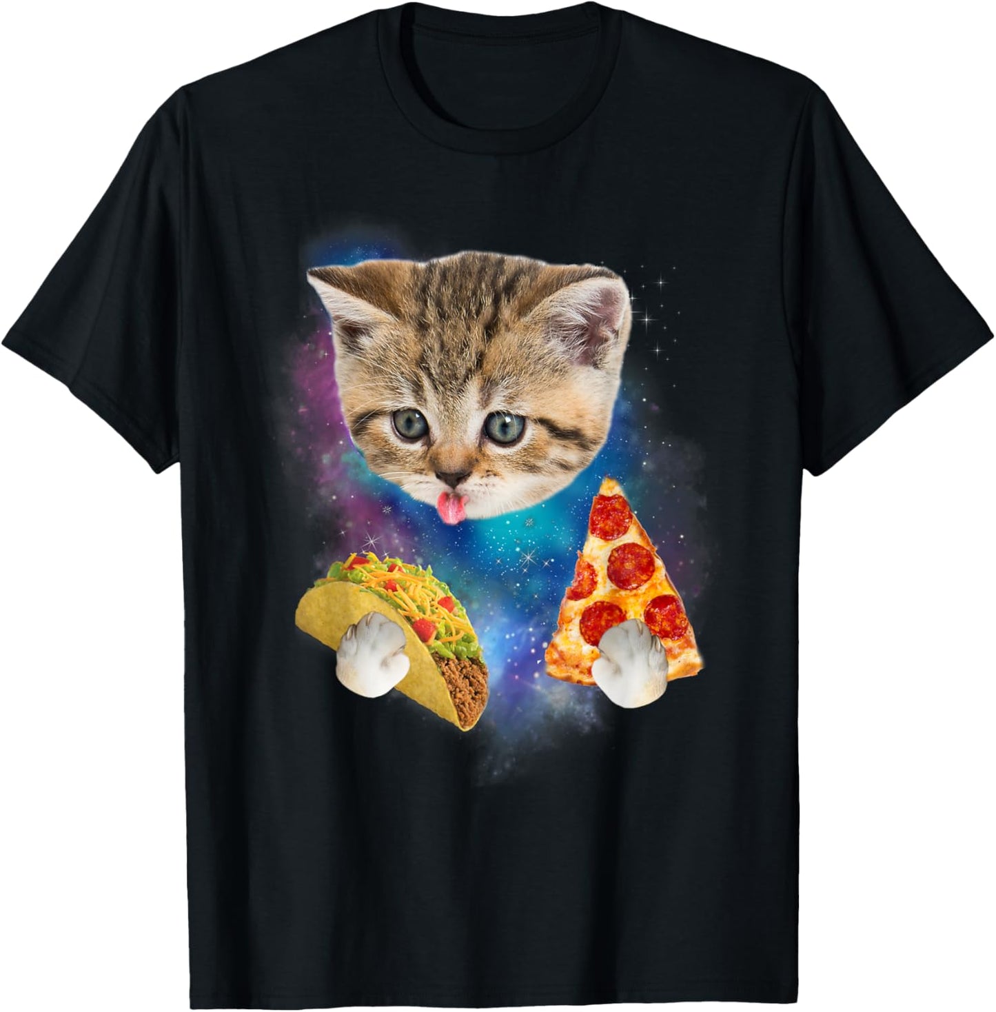 Funny Galaxy Taco Cat | Space Cat Eat Pizza and Taco T-Shirt