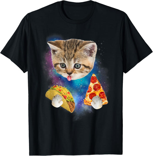 Funny Galaxy Taco Cat | Space Cat Eat Pizza and Taco T-Shirt