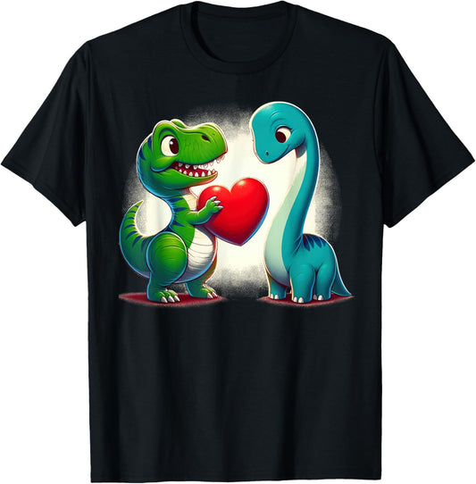 Valentines Day Tee For Kids Boys Girls Dinosaurs Heart T-Shirt